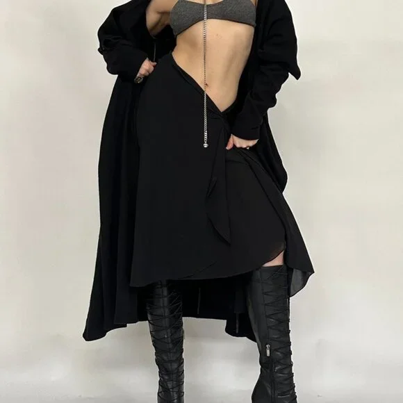 Sarah Pacini Wool Black Duster Jacket - Picture 6 of 9